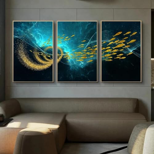 Peintures artistiques abstraites plumes dorées 60x80cm de salon trio