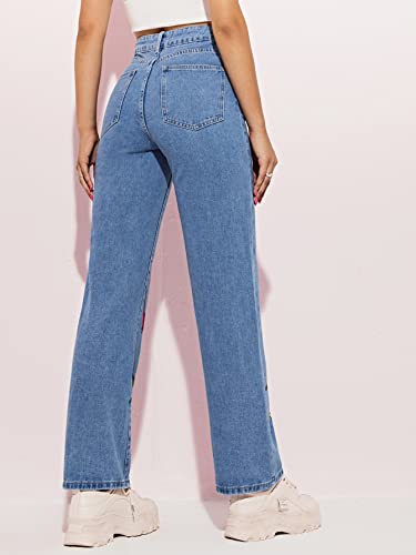 WDIRARA Women's Cow Print Ripped Jeans High Waisted Button Skinny Denim Pants2