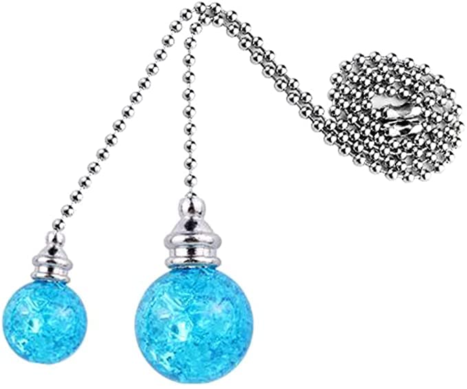 Image of Ceiling Fan Pull Chain,2PCS Pull Chain Crystal Glass Cracked Ball Pull Chain for Ceiling Fan Light Decoration 30.5cm Extension Chain (Charm Blue)