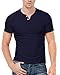 KUYIGO Men's Casual Slim Fit Short Sleeve Henley Tops T-Shirts V Neck Button Classic Cotton Shirts Navy Medium