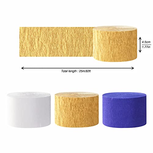 Navy-Blue White-Gold Crepe Paper Streamers - 9 Rolls Royal Blue Graduation 2022 Men Boy Birthday Party Decorations Streamer Wedding Bridal Shower Paper Garland Fathers Day Decor Panduola #TOP3