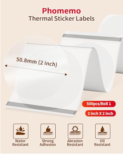 Image of Phomemo Thermal Label Printer with Ethernet & Bluetooth Connectivity, 2 inch Circle Transparent Thermal Label, 150mm /s Speed Wiress Thermal Printer, Compatible with USPS /UPS & More