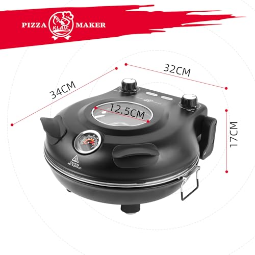 KLAIF Elektrischer Pizzaofen 420 °C, separat regelbare Ober- und Unterhitze, 31 cm Keramik-Pizzastein, inkl. 4-teiligem Pizzazubehör-Set, 1200 W, Modell LMC-Schwarz