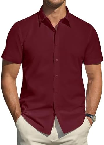 J.VER Hemd Herren Kurzarm Fleckenschutz Regular Fit Herrenhemd Sommer Stretch Hemden Formales Hochzeit Freizeit Businesshemd
