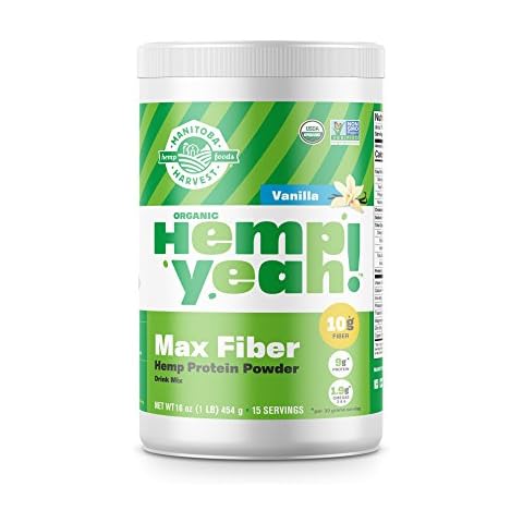 Manitoba Harvest Hemp Yeah! Organic Max Fiber Protein Powder, Vanilla, 16oz; with 10g of Fiber, 9g Protein and 1.9g Omegas 3&6 per Serving, Preservative Free, Non-GMO, Packaging May Vary Cover