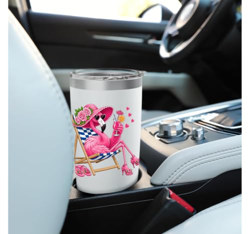 Flamingo Pink Palm Tree Tropical Beach Summer Vacation Funny Gobelet isotherme en acier inoxydable double paroi – vue 6