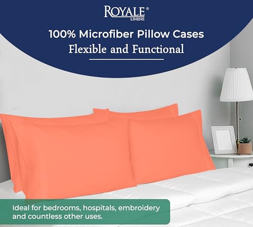 Image of Royale Linens King Pillowcase Set of 2 - Bed Pillow Cover - 20 inch x 40 inch -Coral Pillowcases - 1800 Brushed Microfiber, Wrinkle & Fade Resistant - Soft & Cozy- King Size Pillow Case (Coral)