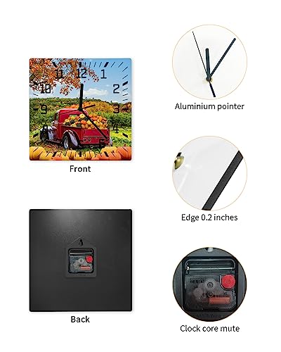 Loopop LPP-240702-SHZF03071CKDALOP Fall Wall Clock Pumpkin Truck Battery Operated Clocks Wooden Silent Non-Ticking Wallclock 10 Inch Autumn Maple Leaves Orange Thanksgiving Square Wall Clock thumb #5
