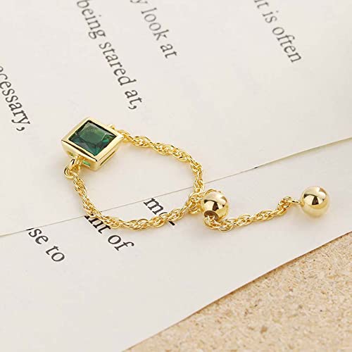 Cubic Zirconia Link Chain Statement Ring with Dangle Beaded Ball Adjustable Tail Finger Band Birthstone Stacking Eternity Promise Ring Tassel Dangling Charm Rings Fashion Jewelry Gifts for Women Girls BFF4