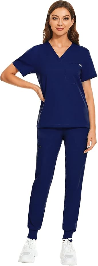 VIAOLI Scrubs for Women Set Uniforms Medical Women Sets V-Neck Top and Joggers Pant for Doctor Nursing Veterinary Care