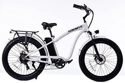 SOHOO 48V750W16AH 26 x4.0 Fat Tire Electric Step-Over Beach Cruiser Adult Snow eBike (White), X-Large, (S132-BLACK)