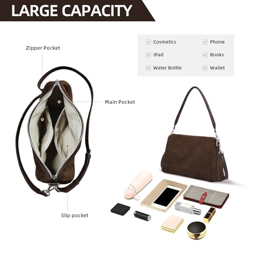 Image of Suede Tote Bags for Women, Suede Purse Handbag Vintage Slouchy Hobo Shoulder Crossbody Bag