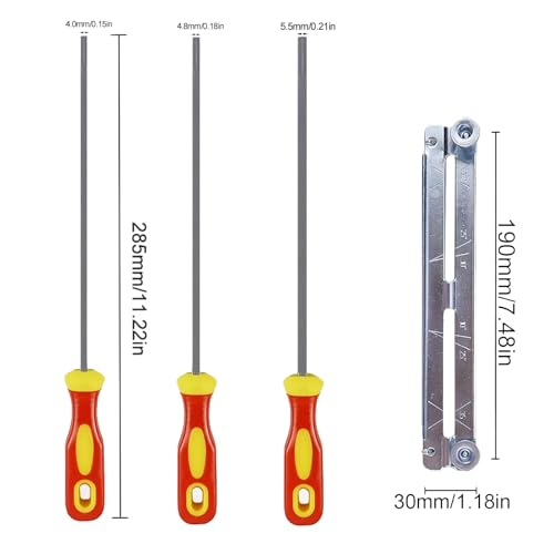 FRTAOOP Feile für Kettensäge aus Hochkohlestahl: 3 Stück rundfeile kettensäge 4.0mm 4.8mm 5.5mm mit Halter & Griff für 3/8 Ketten