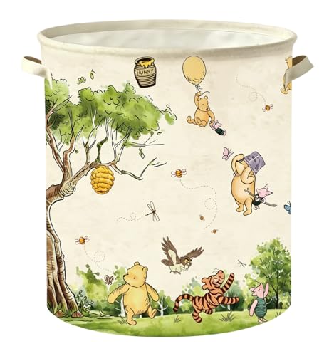 Classic Winnie Nursery Hampers Baby Clothing Hamper Toys Bin 50 x 40 Inch Large Laundry Basket Waterproof Collapsible Canvas Storage Baskets Neutral Bedroom Decor Supplies