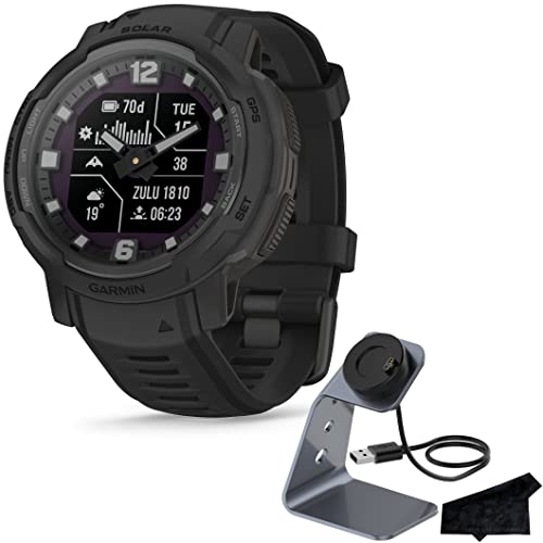 Garmin Instinct Crossover Solar Tactical, Rugged Hybrid Multisport GPS Smartwatch, Graphite | Heart Rate Monitor, Analog Hands, Digital Display, Up to 28 Day Battery Life w/Signature Charging Bundle