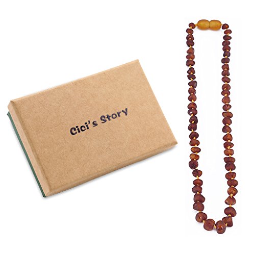 Baltic Amber Necklace(Unisex)(Cognac Raw)(14 Inches) - Raw not Polished Beads - Knotted Between Beads