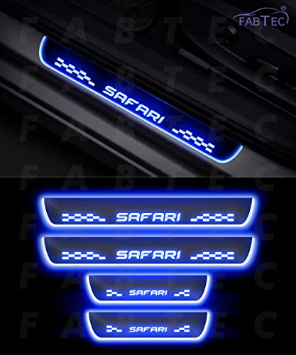 FABTEC Acrylic,Car Door Foot Step Sill Plate with Mirror Finish Led Compatible with Tata Safari (Set of 4pc, Blue)(6 Month Warranty)