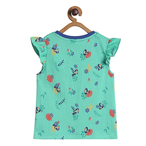 Image of miniklub Girls Green & Blue Floral Printed Regular Top
