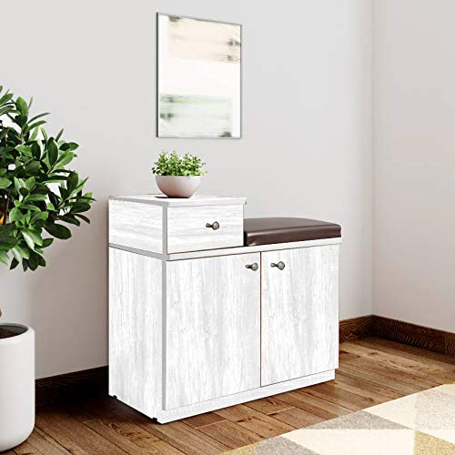 BBharat Lifestyle Earth Engineered Wood Shoe Rack (Walnut, 2 Shelves & 1 Drawer with Seating)