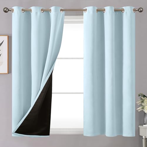 Image of YoungsTex Baby Blue 100% Blackout Curtains 54 Inches Length for Kids Bedroom, Thick Full Light Blocking Thermal Insulated Window Drapes for Nursery Noise Reduce, 2 Panels, 42 X 54 Inch
