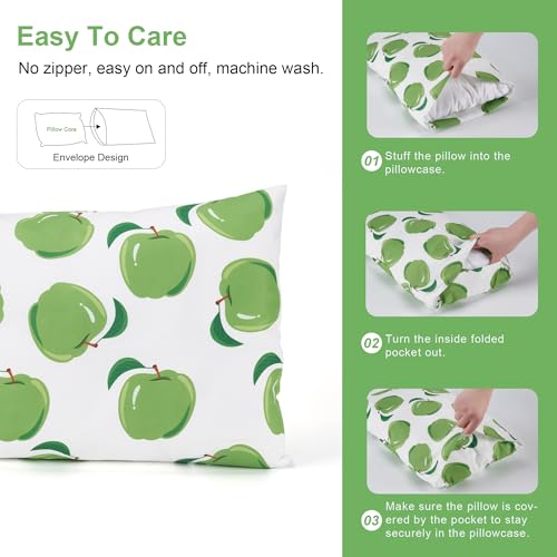 Image of TILLYOU Toddler Pillowcases 13 x 18 Travel Pillow Case 2 Pack, Kids Pillowcases Machine Washable with Envelope Closure, Green Apple & Fruit Green