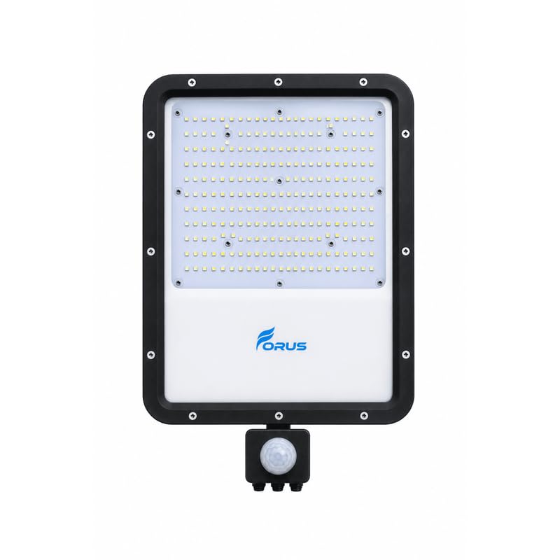 Image of Forus 200W LED Flood Light Red with Motion Sensor Auto On Off Day Night Mode Waterproof Outdoor Security Light for Garden Parking Garage Factory Warehouse Shop High Bright Floodlight 4Yr Warranty-1Pc