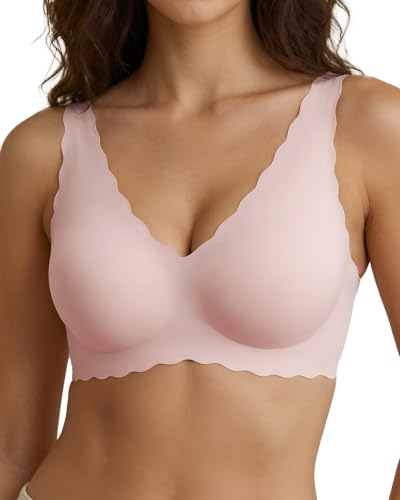 Image of Ubras Deep V Seamless Bras for Women Scalloped Wireless Bralette Comfortable Soft Everyday Sleep Bras Smart Size
