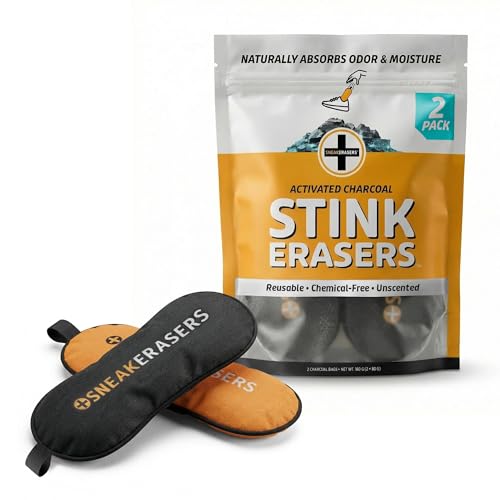 Image of StinkERASERS Activated Charcoal Shoe Deodorizer Bags, 2 Pack | Natural Odor Eliminator, Shoe Smell Remover, Reusable Unscented, Moisture Absorber Inserts, For Sneakers, Boots & Gym Bags