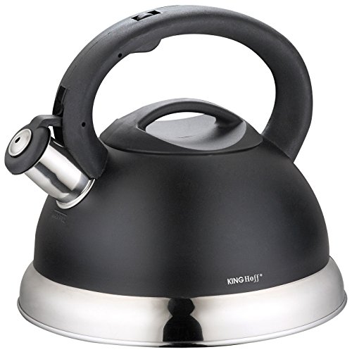 Kinghoff Bouilloire sifflante en acier inoxydable avec finition satinée 2,7 l Convient pour une utilisation sur plaques à induction, céramique, électriques et gaz Cover
