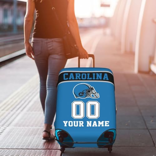 Image of Custom Carolina Luggage Cover Personalized Football Style Suitcase Cover with Name Number Customized Washable Elastic Sports Travel Suitcase Protector for Business Vacation Gifts