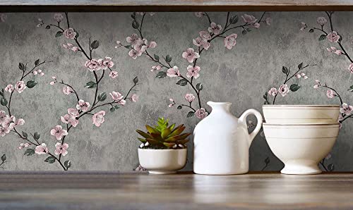 Dviolet Floral Peel And Stick Wallpaper Grey Floral Contact Paper Removable Wallpaper Decorative Self Adhesive Wallpaper Wall Paper 17.7" X 118.1" #TOP5