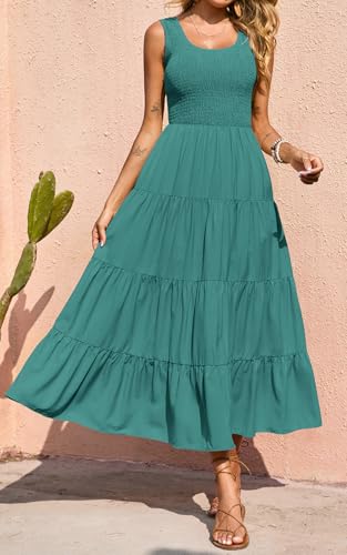 Image of PRETTYGARDEN Women's 2026 Casual Loose Plain Maxi Sundress Smocked Tank Dress Sleeveless Summer Beach Tiered Long Dresses