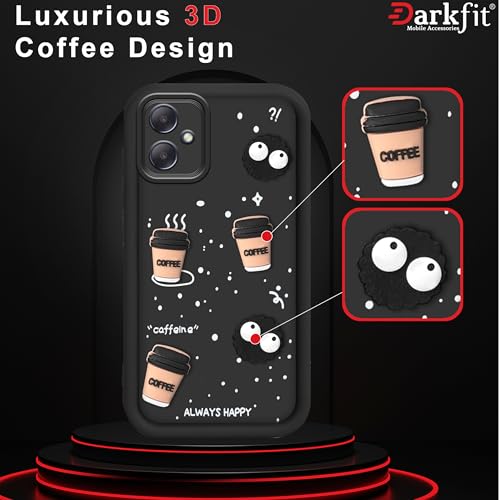 Image of DARKFIT Back Case Cover Compatible with Samsung Galaxy F05 / A05 | Cute Fun Cartoon Ball 3D Coffee Silicone Case | Body Protection | Camera Protection | Shock Proof | Color Black | Pack of 1