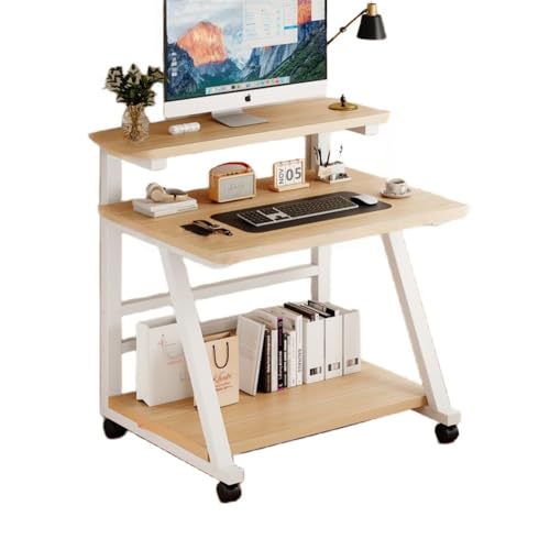 JoFist勉強机 パソコンデスク モニター台付き 棚付きデスク 収納 組立簡単 テレワークデスク コンパクト オフィスデスク おしゃれ 在宅勤務 仕事用 (60*50*90cm,ホワイトフレーム+オリジナルウッドカラー)