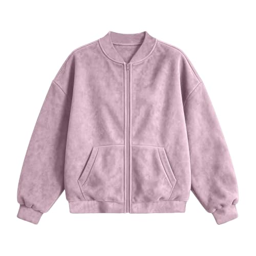 Girls Bomber Jackets Faux Suede Jacket Zip Up Coat with Pockets Size 4-15 | Soft Faux Suede Feel, bomber jacket girls, Full Zip, long Sleeves and Pockets for School, Outings and Everyday Wear - image 8