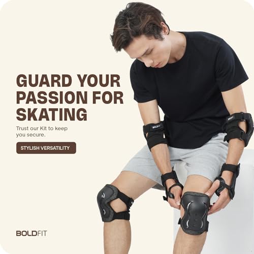 Image of Boldfit Cycling Protection Kit, for Adult, Knee Guard & Elbow Pad for Boys, Girls, Pad, Wrist Cycle Protection for Men, Adults & Boys