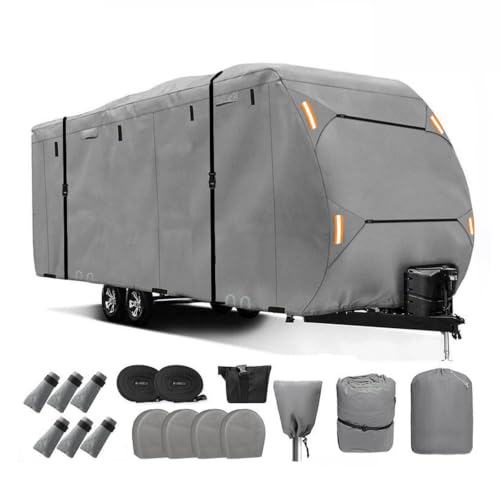 Travel Trailer RV Cover for Sunset Park RV Liberty Outdoors / Sunray older 169 2016-2018, 420D Oxford RV Storage Cover with Adjustable Straps, Water Resistant Camper Trailer Cover for Outdoor Storage