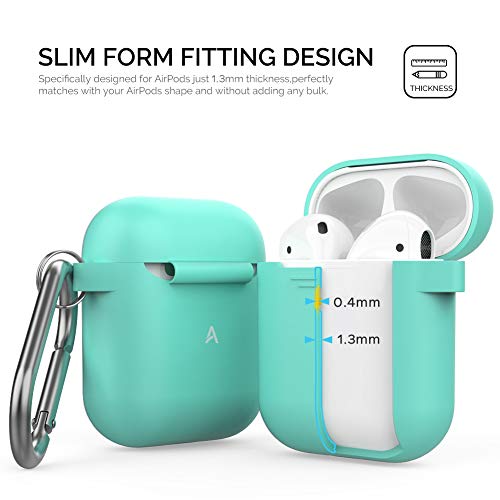 Ahastyle Airpods Case Cover Premium Silicone Protective Cover Skin Accessories [Hand Strap Included] Compatible With Airpods 2 & 1（Mint Green） #TOP3