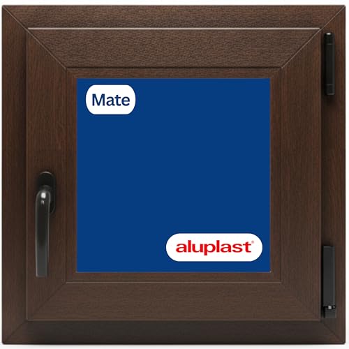 Ventana PVC Reforzada 500x500 Nogal | Oscilobatiente Derecha | Cristal Climalit Mate | Perfil Aluplast | Entrega 24/48h