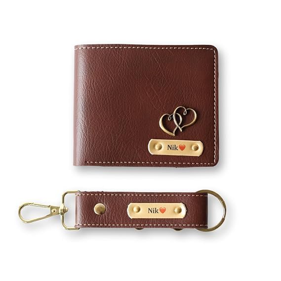 Personalized Men's Wallet and Keychain Gift Set with Custom Name Plate, Customized Wallet Combo for Birthday, Anniversary, Wedding, Father's Day and Special Occasions (Brown)-image-44