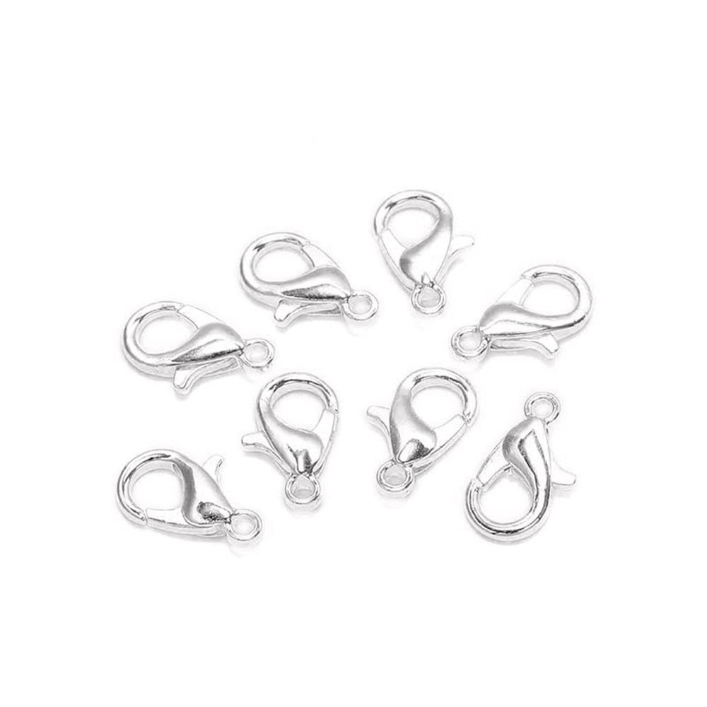 GIVBRO 50pcs Lobster Claw Clasps for DIY Craft Accessories Keychain Bracelet Jewelry Making Silver, 12mm