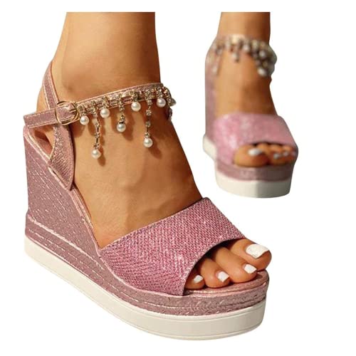 GUNIYIFS Womens Wedge Platform Sandal Summer Espadrilles Flatform Casual Sandal Dressy with Pearl Open Toe High Heels Sandals2