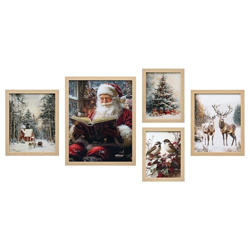 ArtbyHannah Framed Christmas Gallery Wall Art Decor, Santa Claus Pictures