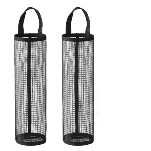 Vyqrx 2PCS Plastic Bag Holder Hanging Mesh Carrier Bag Holder for Home Kitchen Reusable Grocery Bag Storage Organizer(2 Black)