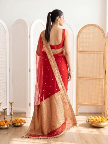 AKHILAM red silk ghungroo saree – image 2