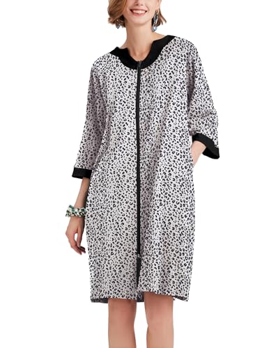 Ekouaer Women Zipper Robe 3/4 Sleeve Nightgowns Lightweight Short Bathrobe with Pockets S-3XL