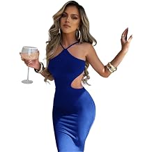 Midi Halter Cut Out Bodycon Backless Cami Dress Sexy Formal Prom Tie Dresses