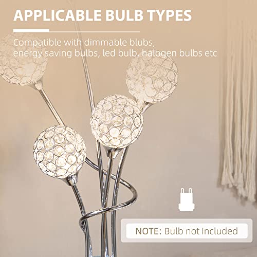 HOMCOM 5-Light Upright Floor Lamps for Living Room with K9 Crystal Lampshade, Modern Standing Lamp for Bedroom, (Bulb not Included), Silver HOMCOM 5-Light Upright Floor Lamps for Living Room with K9 Crystal Lampshade, Modern Standing Lamp for Bedroom, (Bulb not Included), Silver
