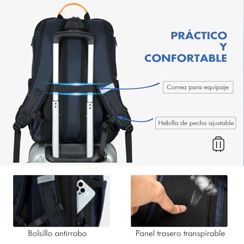 Miniatura 5 de Ponhog Mochila Portátil Para Hombre 17.3 Pulgadas - Mochila De Negocios Antirrobo Impermeable 900d Con Gran Apertura 180 , Capacidad 30l Para Viaje, Trabajo, Commuting, Azul