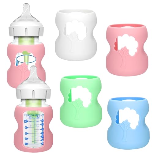 Image of Mity rain 4 Pack Silicone Sleeves for Dr. Brown's Glass Bottles 5OZ - Anti Breakage Baby Bottle Holder, Compatible with Dr. Brown's Glass Bottles for Babies (5OZ)